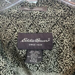 Eddie Bauer Green Patterned Casual Button Down Shirt